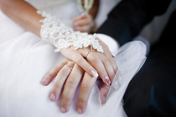 Bride and Groom's Hands with Wedding Rings Close-Up
