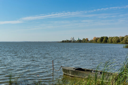 Rostov the Great, Russia - September 24, 2023: Dimitriev Monastery. Lake Nero, Golden Ring of Russia