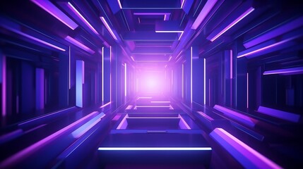 A 3D rendering featuring a striking abstract geometric background in shades of purple and blue. This dynamic scene is perfect for various purposes such as advertising, technology showcases, banners