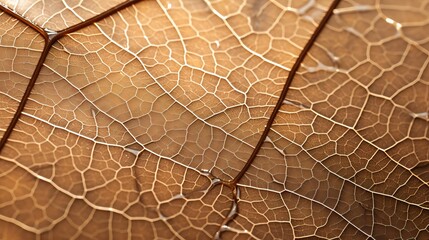 A detailed texture of a dew-covered leaf skeleton, revealing the intricate veins and cells. This mesmerizing macro photograph showcases the beauty of nature up close