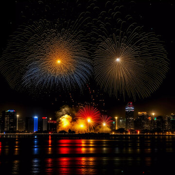 fireworks over the river, background image