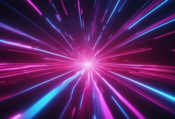 3d rendering abstract neon background with ascending pink blue red glowing lines light beam