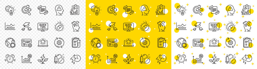 Outline Web settings, Web tutorials and Marketing line icons pack for web with Throw hats, 5g statistics, Eco power line icon. Chemistry lab, Best laptop, Trade infochart pictogram icon. Vector