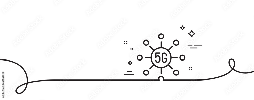 Poster 5g technology line icon. continuous one line with curl. wifi wireless network sign. mobile data tran