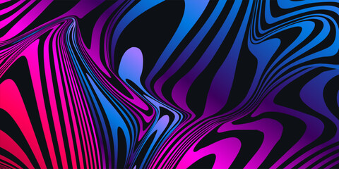 Background Psychedelic Optical Art with Twist Striped. Vector Design Gradient Hypnosis Pattern for Advertising, Web, Social Media, Poster, Banner, Cover. Vector Illustration.
