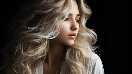 Fototapeta premium beauty portrait of a blonde woman with a curly hairstyle and make - up