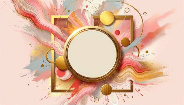 Artistic golden frame designed for advertising placement, featuring a buzzy pastel logo background for showcase diplay