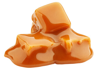 Caramel candy with sauce, isolated on white background, full depth of field