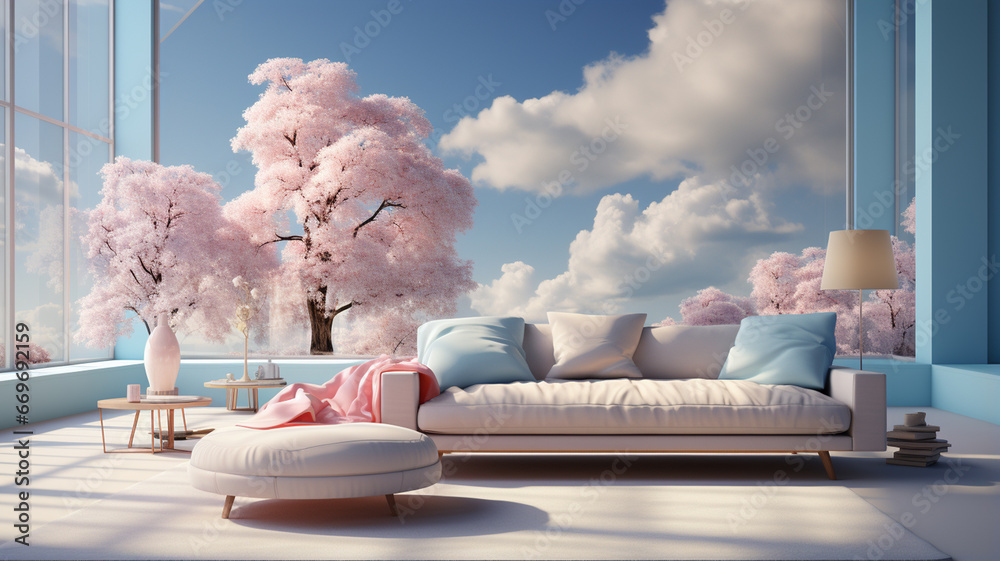 Canvas Prints modern room design with clouds