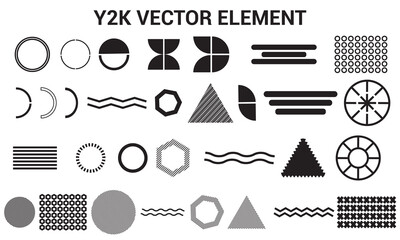 symbols and frames y2k style. Set with different Y2k elements for design. Trendy geometric brutalism forms, Memphis elements. Simple shapes forms