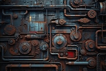 Fototapeta na wymiar 3d illustration of old rusty industrial equipment, abstract industrial background. Generative Ai