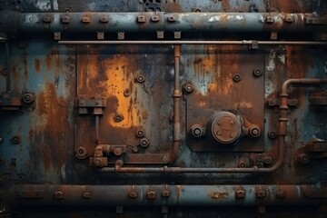 Fototapeta na wymiar Rusty industrial equipment background. Old rusty metal texture. Industrial background. Generative Ai