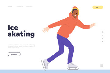 Fototapeta premium Ice skating recreation sport time for children during winter season landing page design template