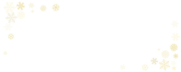 Christmas snowflakes corner background. Winter gold snow frame minimal decoration, greeting card. Noel subtle backdrop. Vector illustration