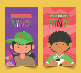 flat greeting cards collection children s day celebration spanish design vector illustration