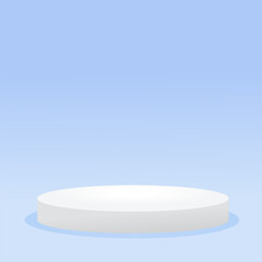 Set of 3d blue realistic cylindrical podium in empty clean room. Minimal wall showcase with product mockup, advertising banner. Abstract vector geometric shapes.