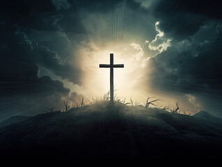 Fototapeta na wymiar christian cross with aurora