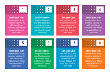 colorful cards infographic template. eight step informational template. magazine, internet, web, business, annual report infographic template