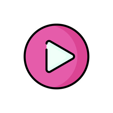 Play button icon. Pink video button line icon. Control button icon symbol. Vector stock illustration.