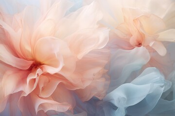 Texture, background, pattern. Silk fabric is transparent, multi-colored, pastel shades of pink, turquoise, blue, white. Generative Ai