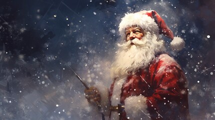 Santa Claus, rendered in impressionism style, copy space, generative ai