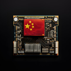 Chip of a computer where you can see the flag of china 