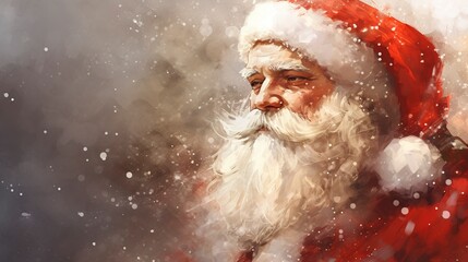 Santa Claus, rendered in impressionism style, copy space, generative ai