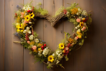 Fototapeta na wymiar Wildflower Love: Heart Wreath Delight