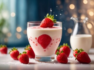 Strawberry smoothie with strawberry, sugar on table, ai generated
