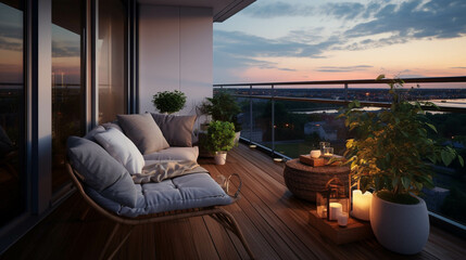 Charming balcony of a modern and luxurious apartment