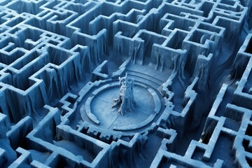 a puzzle-like image of a maze with a creature made of ice. Generative AI