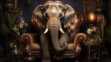 Obraz premium elephant in a room with a beautiful interior