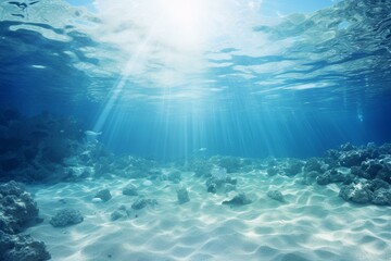 Abstract background of undersea with white sand and sun ray. Generative AI