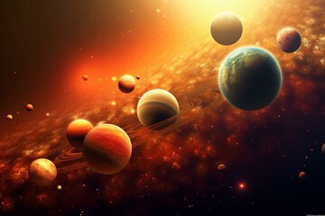Wallpaper featuring the sun and nine planets. Generative AI
