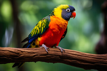 Obraz premium Colorful Tropical Bird on a Rustic Perch