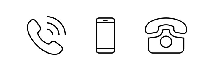 Contact us icon set. Web icon , mobile, phone, call, telephone, ringing, website, icon, sign - communication contact icons . ediable line stroke