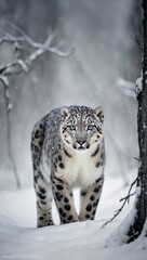 Obraz premium Ethereal Elegance: The Prowling Snow Leopard