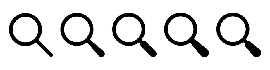 search icon button - magnifying glass loupe sign symbol, magnifier icon collection set
