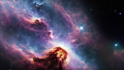 Colorful nebula - astronomical photography of outer space and far galaxies. AI generated image