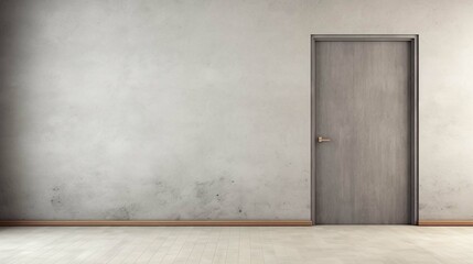 Empty room apartment entrance. simple front wooden door with place for text. Loft interior mockup. Gray concrete texture. generative ai 