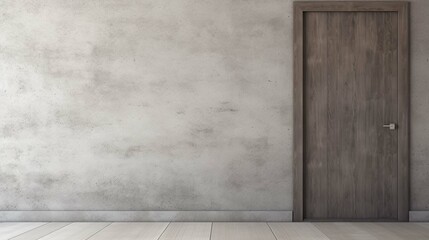 Empty room apartment entrance. simple front wooden door with place for text. Loft interior mockup. Gray concrete texture. generative ai 