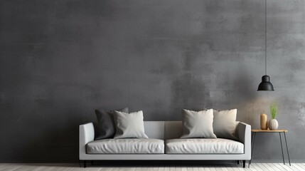 interior background space décor empty cozy simple pillow modern sofa apartment grey style. generative ai 