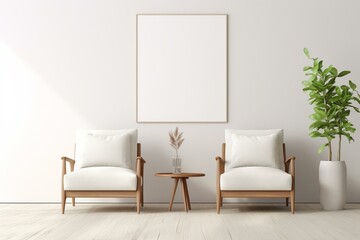 Contemporary wall space with armchair in a white room. Generative AI