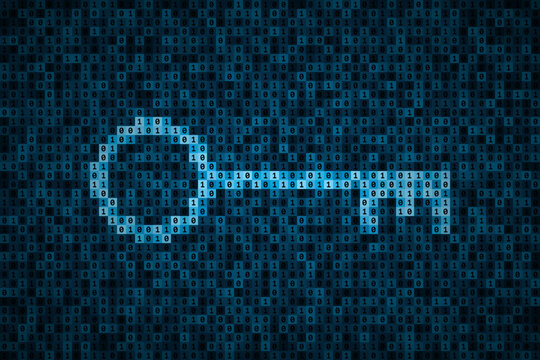 Key silhouette made from 0 and 1 symbols of binary code