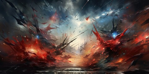 Fototapeta premium Abstract background in dark colors with a predominance of red. Concept of anxiety, violence, trouble, war and conflict escalation.