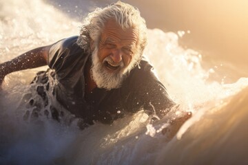 Arabic Male Elderly Water Surfing Wave Period Setting Generative AI