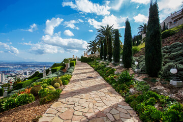Bahai Gardens (Bahai Bab) in Haifa city on  steep slope of Carmel  Mount