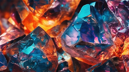 colorful raw mineral precious stone crystal growing of jewelry stones, created with Generative AI Technology.