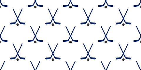 Ice hockey sticks and puck seamless pattern with simple sport symbols. Hockey vector print. Winter sporting repeated wallpaper for activity designs, fancier prints. Minimalistic style