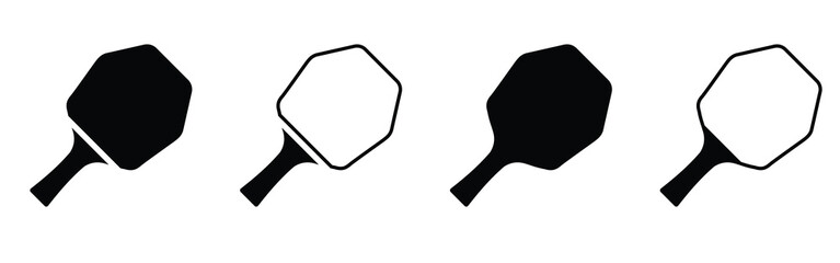 set of Table Tennis Ping Pong Vector Icon Black Silhouette and Outline Isolated on White